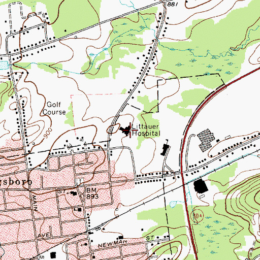 Topographic Map of Nathan Littauer Hospital, NY