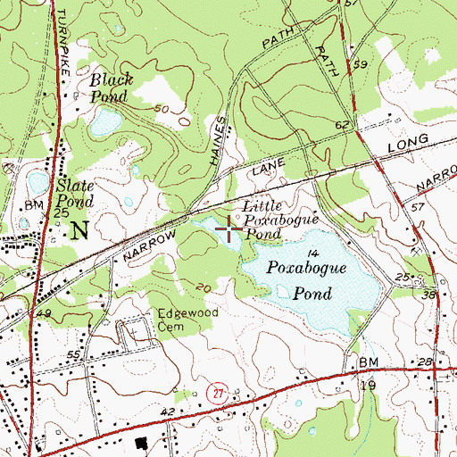 Topographic Map of Little Poxabogue Pond, NY