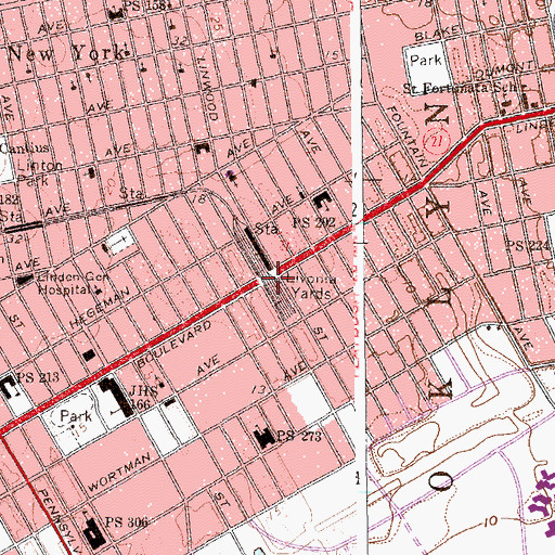Topographic Map of Livonia Yards, NY