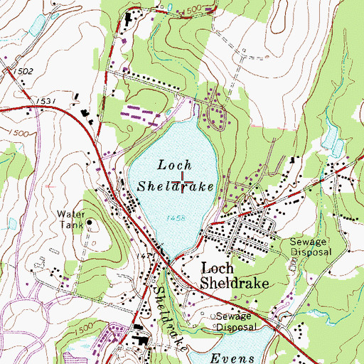 Topographic Map of Loch Sheldrake, NY