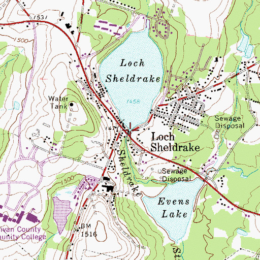 Topographic Map of Loch Sheldrake, NY