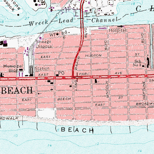 Topographic Map of Long Beach, NY