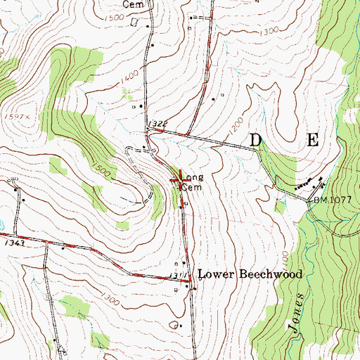 Topographic Map of Long Cemetery, NY