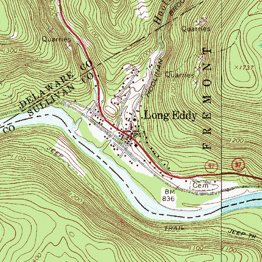 Topographic Map of Long Eddy, NY