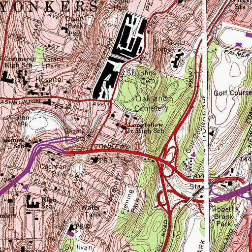 Topographic Map of Longfellow Junior High School, NY