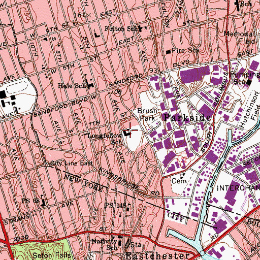 Topographic Map of Longfellow Elementary School, NY