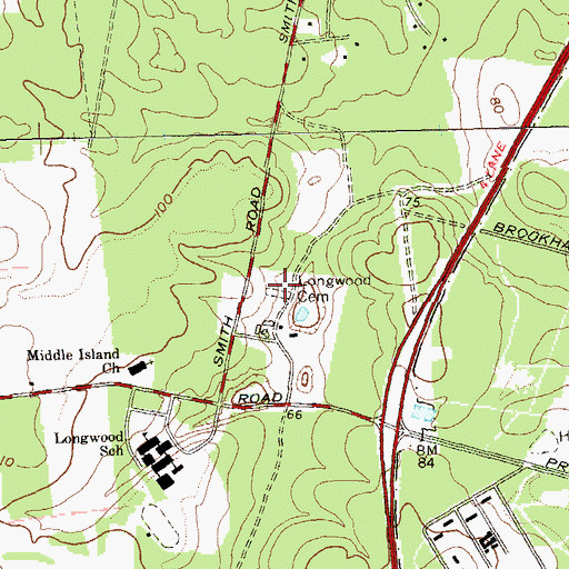 Topographic Map of Longwood Cemetery, NY