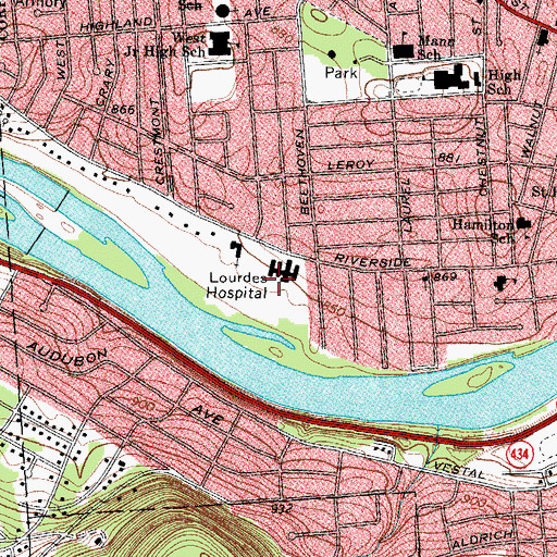 Topographic Map of Our Lady of Lourdes Memorial Hospital, NY