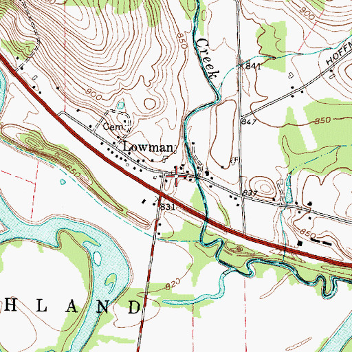 Topographic Map of Lowman, NY