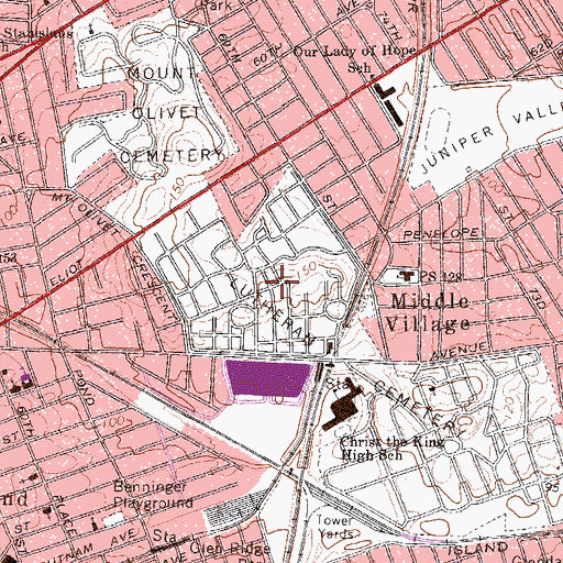 Topographic Map of Lutheran All Faiths Cemetery, NY