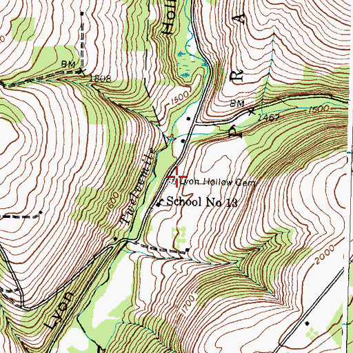 Topographic Map of Lyon Hollow Cemetery, NY