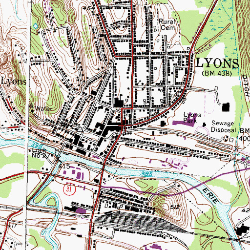 Topographic Map of Lyons, NY