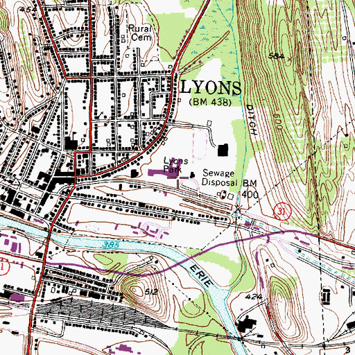 Topographic Map of Lyons Park, NY