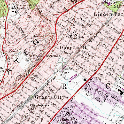 Topographic Map of MacArthur Park, NY