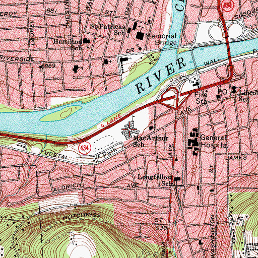 Topographic Map of MacArthur School, NY