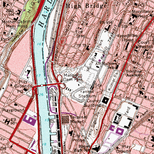 Topographic Map of Macombs Dam Park, NY