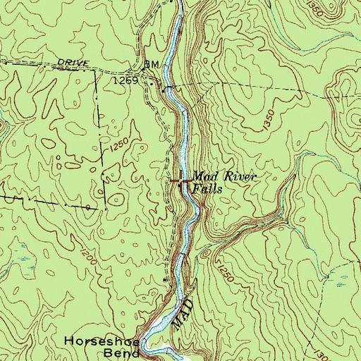 Topographic Map of Mad River Falls, NY