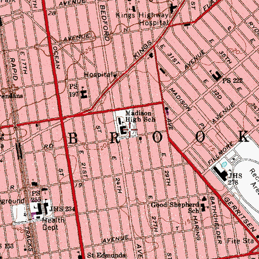Topographic Map of James Madison High School, NY
