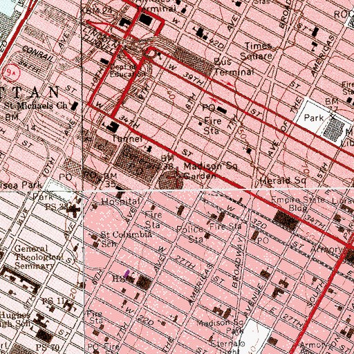 Topographic Map of Madison Square Garden Center, NY