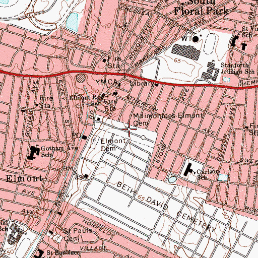 Topographic Map of Maimonides - Elmont Cemetery, NY