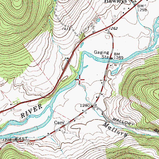 Topographic Map of Mallory Brook, NY