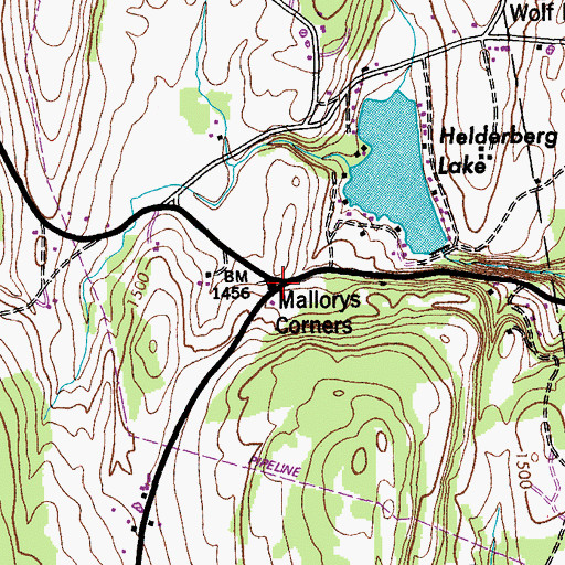 Topographic Map of Mallorys Corners, NY