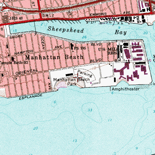 Topographic Map of Manhattan Beach Park, NY
