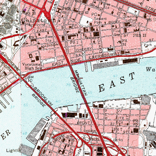 Topographic Map of Manhattan Bridge, NY