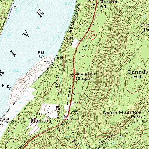 Topographic Map of Manitou Chapel, NY