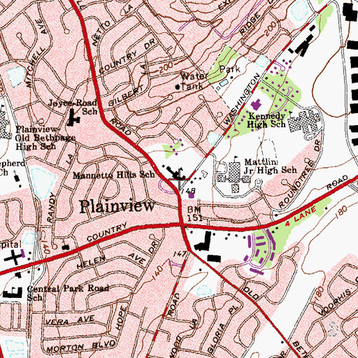 Topographic Map of Mannetto Hills School, NY