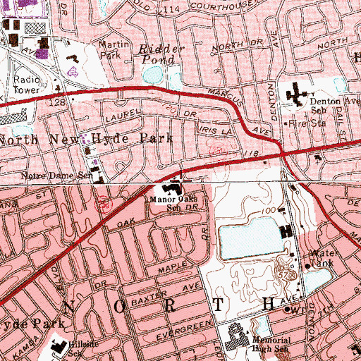 Topographic Map of Manor Oaks William Bowie School, NY