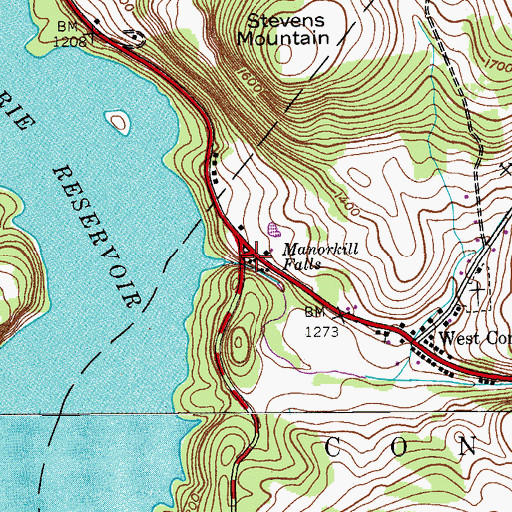 Topographic Map of Manorkill Falls, NY