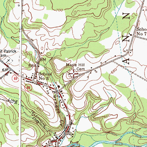 Topographic Map of Maple Hill Cemetery, NY