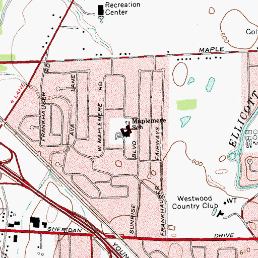 Topographic Map of Maplemere Elementary School, NY