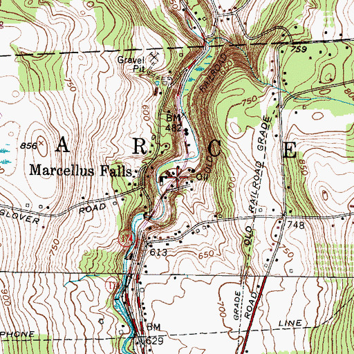 Topographic Map of Marcellus Falls, NY
