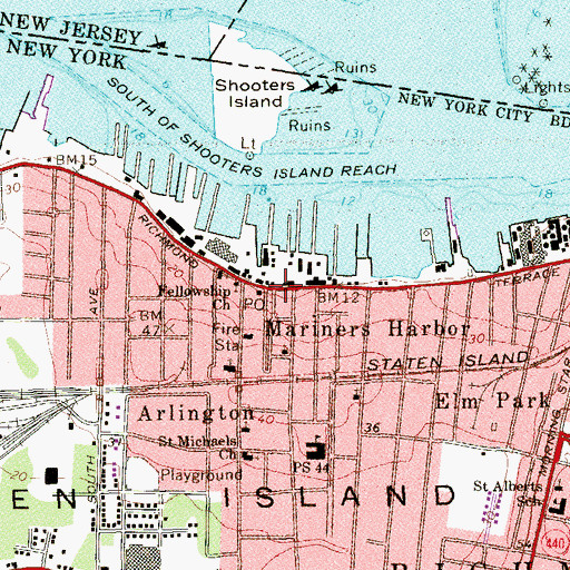 Topographic Map of Mariners Harbor, NY
