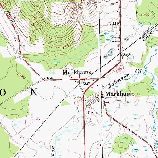 Topographic Map of Markhams, NY