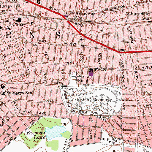 Topographic Map of Martin Field, NY