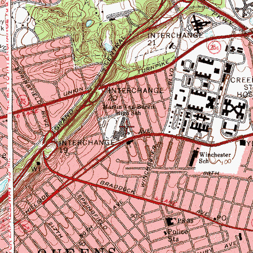 Topographic Map of Martin Van Buren High School, NY