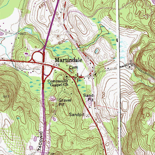Topographic Map of Martindale, NY