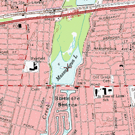 Topographic Map of Massapequa Lake, NY