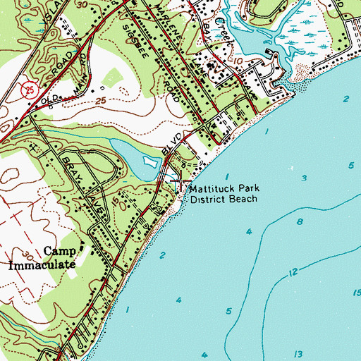Topographic Map of Mattituck Park District Beach, NY