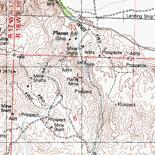 Topographic Map of Planet Mine, AZ