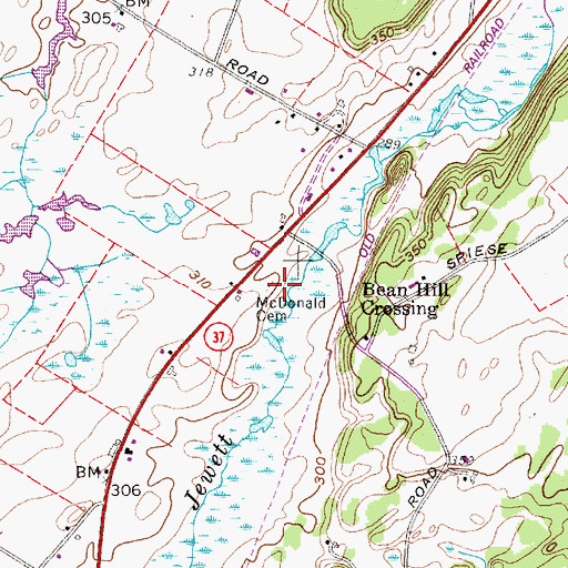 Topographic Map of McDonald Cemetery, NY