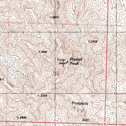 Topographic Map of Planet Peak, AZ