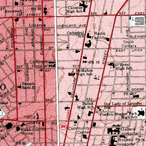 Topographic Map of McMahon High School, NY