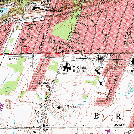 Topographic Map of McQuaid Jesuit High School, NY