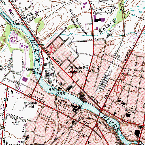 Topographic Map of Meade Street School, NY