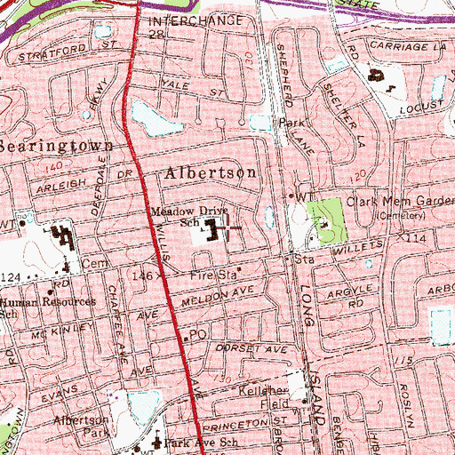 Topographic Map of Meadow Drive School, NY