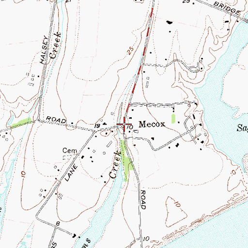 Topographic Map of Mecox, NY